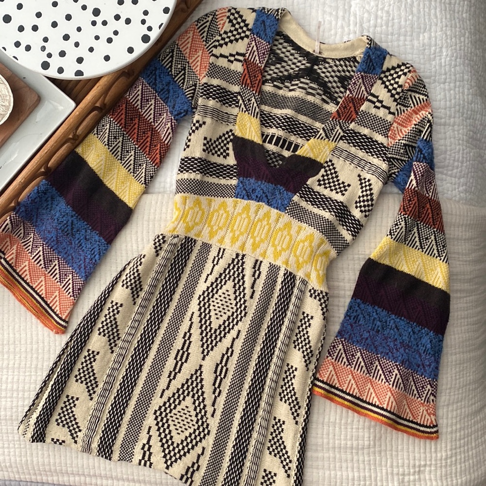 Free People PATCHWORK Bell Sleeve knit dress